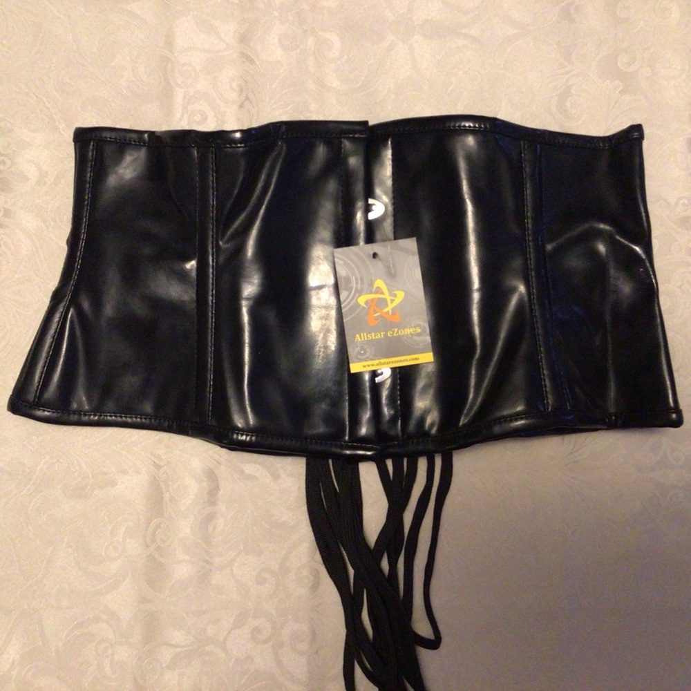 Black PVC Vinyl Shiny Corset Waist Cincher XL